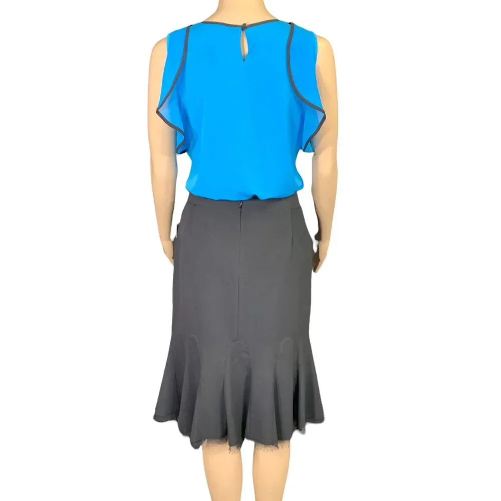 T Tahari Womens Midi Skirt Bramble Ruffle Hem Tulle Trim Career Black Size 4